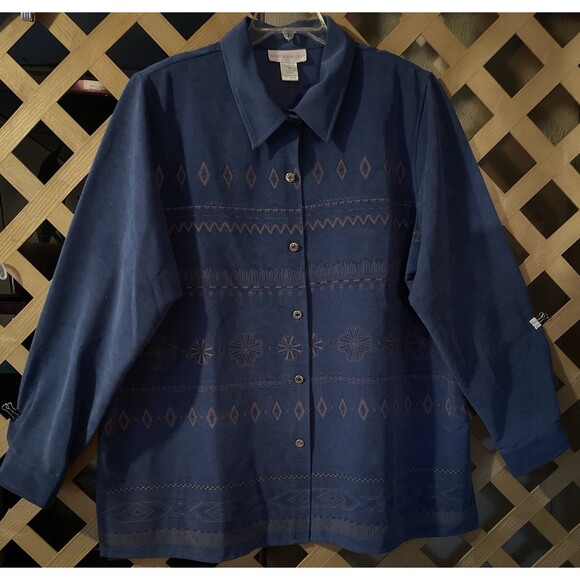 NWT SUSAN GRAVER/STYLE  Navaho Art Chambray Blue Tunic/Shacket 90's Y2K Women 2X - Picture 1 of 7